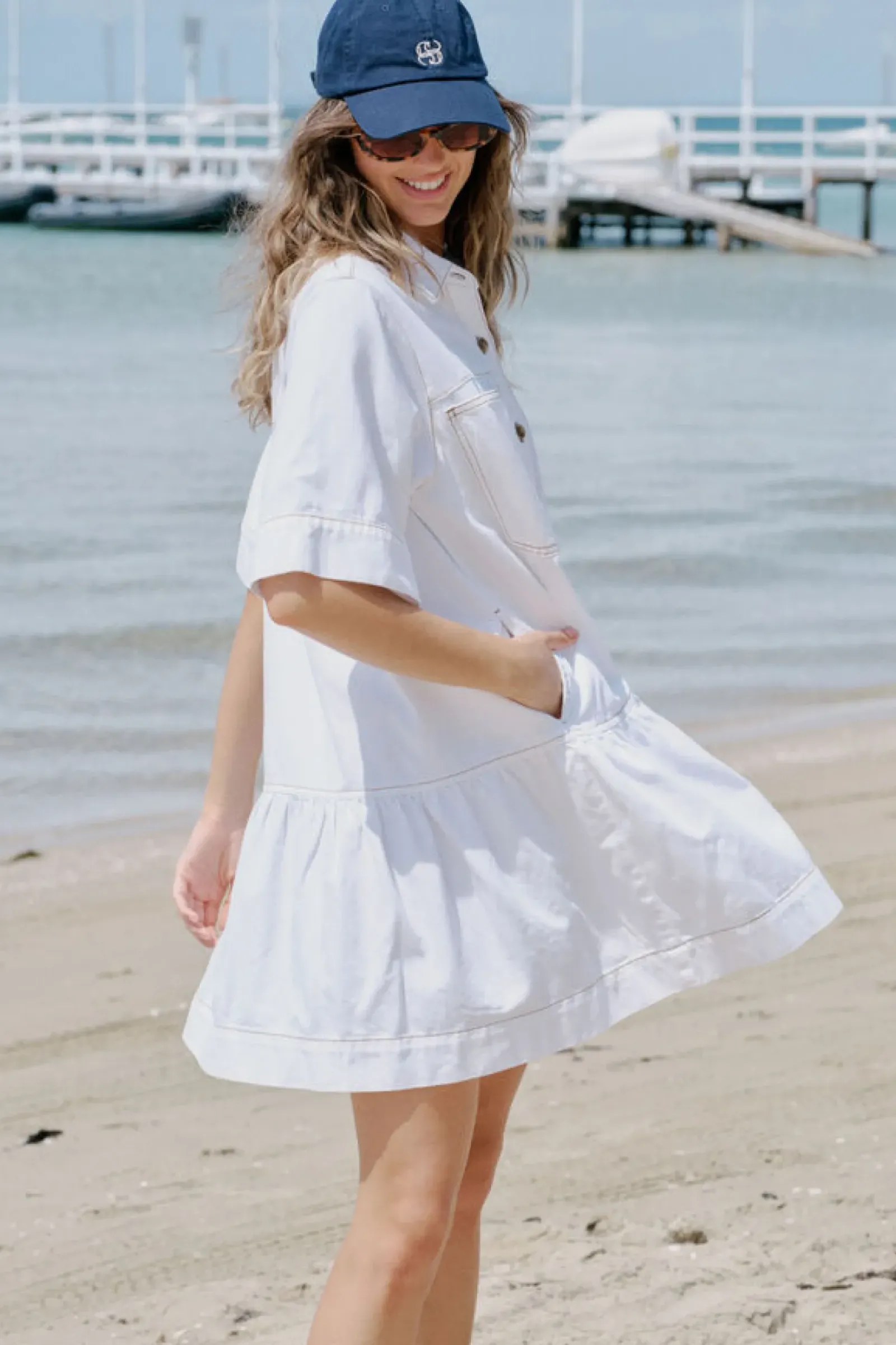 Ceres Life Dresses|Short Sleeve Tiered Pocket Shirt Dress - Fresh Ecru
