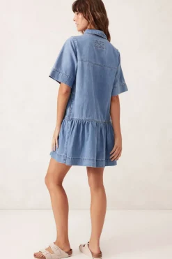 Ceres Life Dresses|Short Sleeve Tiered Pocket Shirt Dress  - Vintage Blue