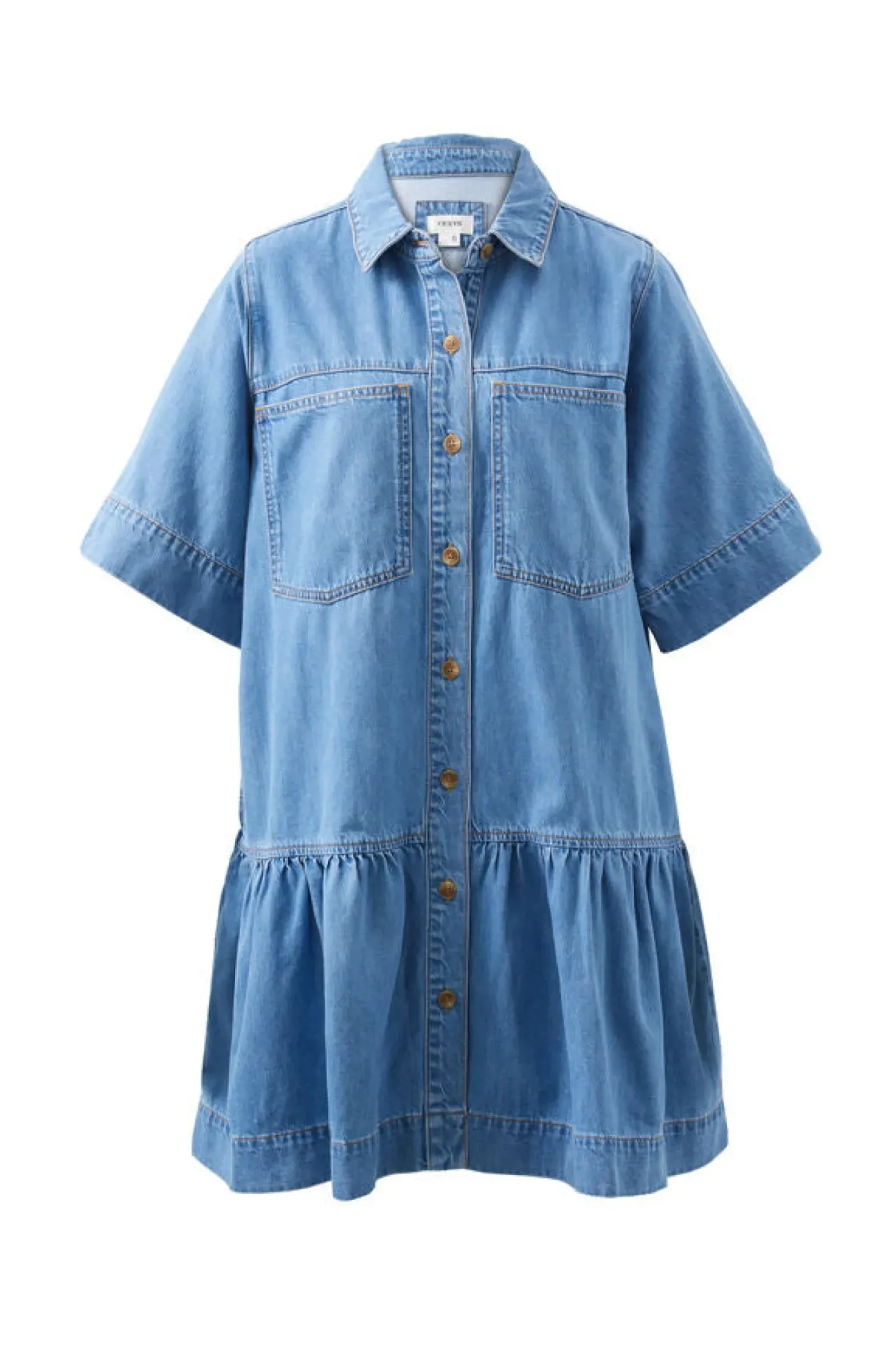 Ceres Life Dresses|Short Sleeve Tiered Pocket Shirt Dress - Vintage Blue