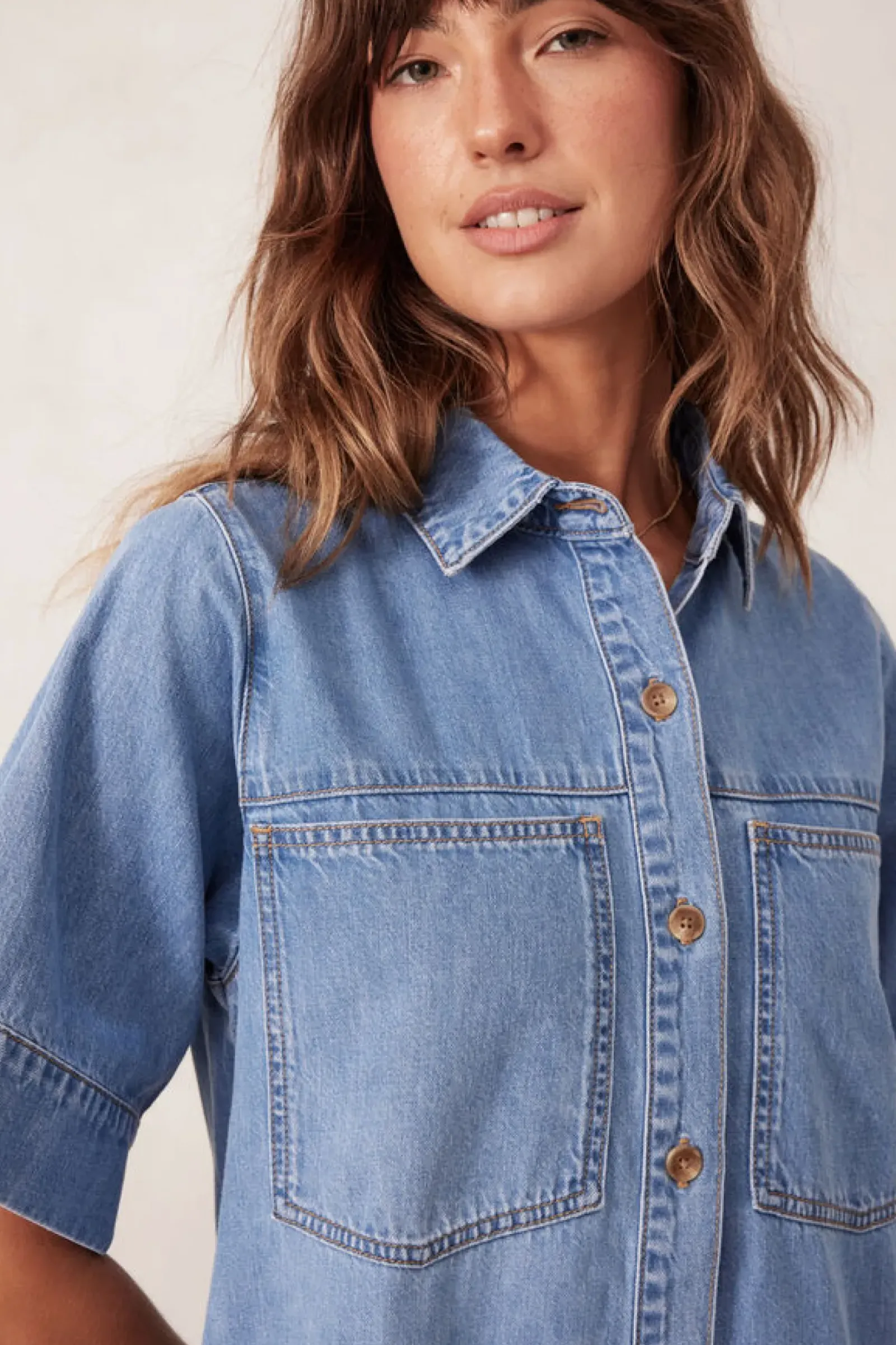 Ceres Life Dresses|Short Sleeve Tiered Pocket Shirt Dress - Vintage Blue