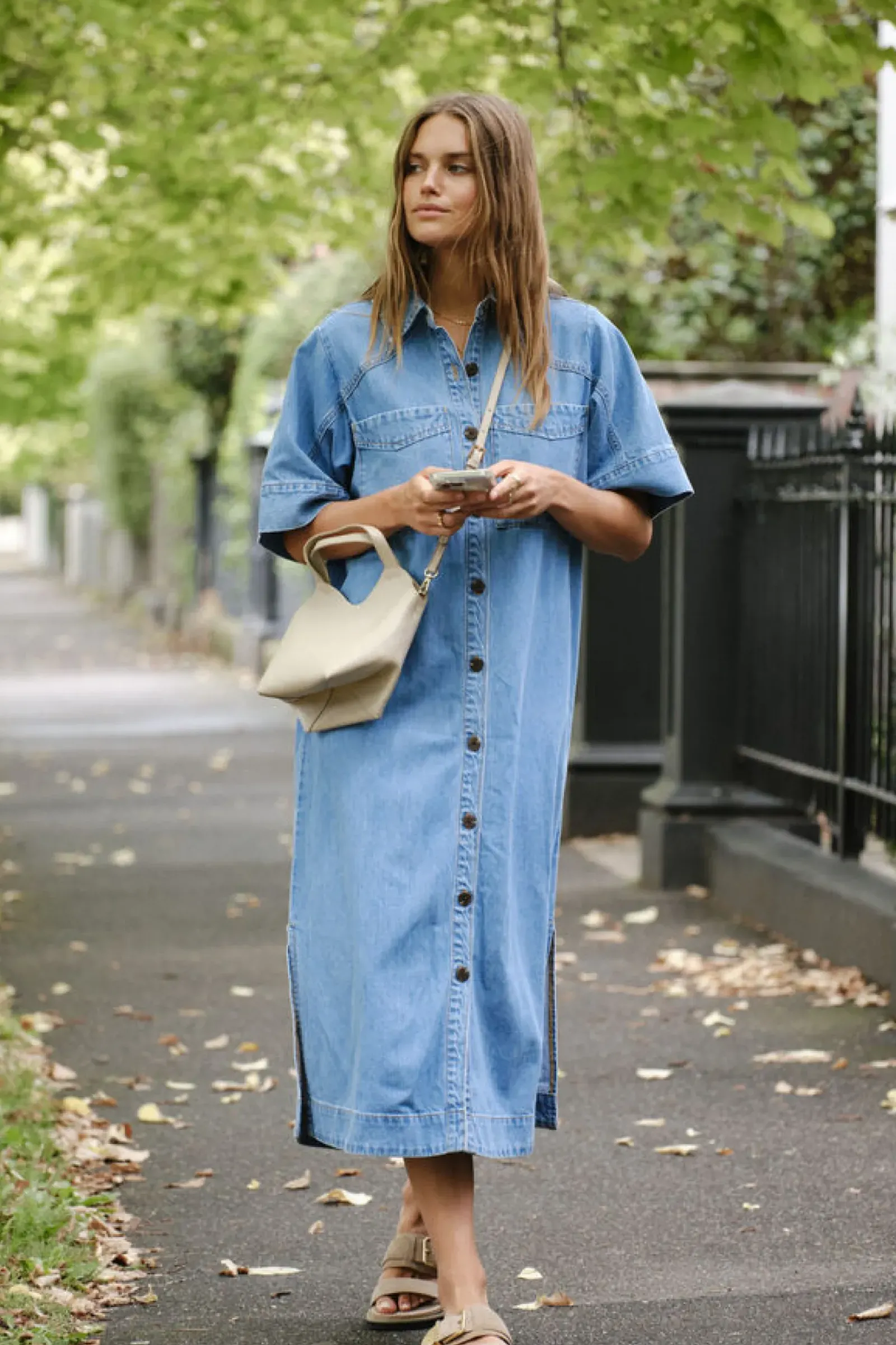 Ceres Life Toggle Menu|Dresses|Short Sleeve Yoke Detail Midi Dress - Vintage Blue