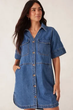 Ceres Life Dresses|Side Pocket Boxy Dress - Fresh Indigo