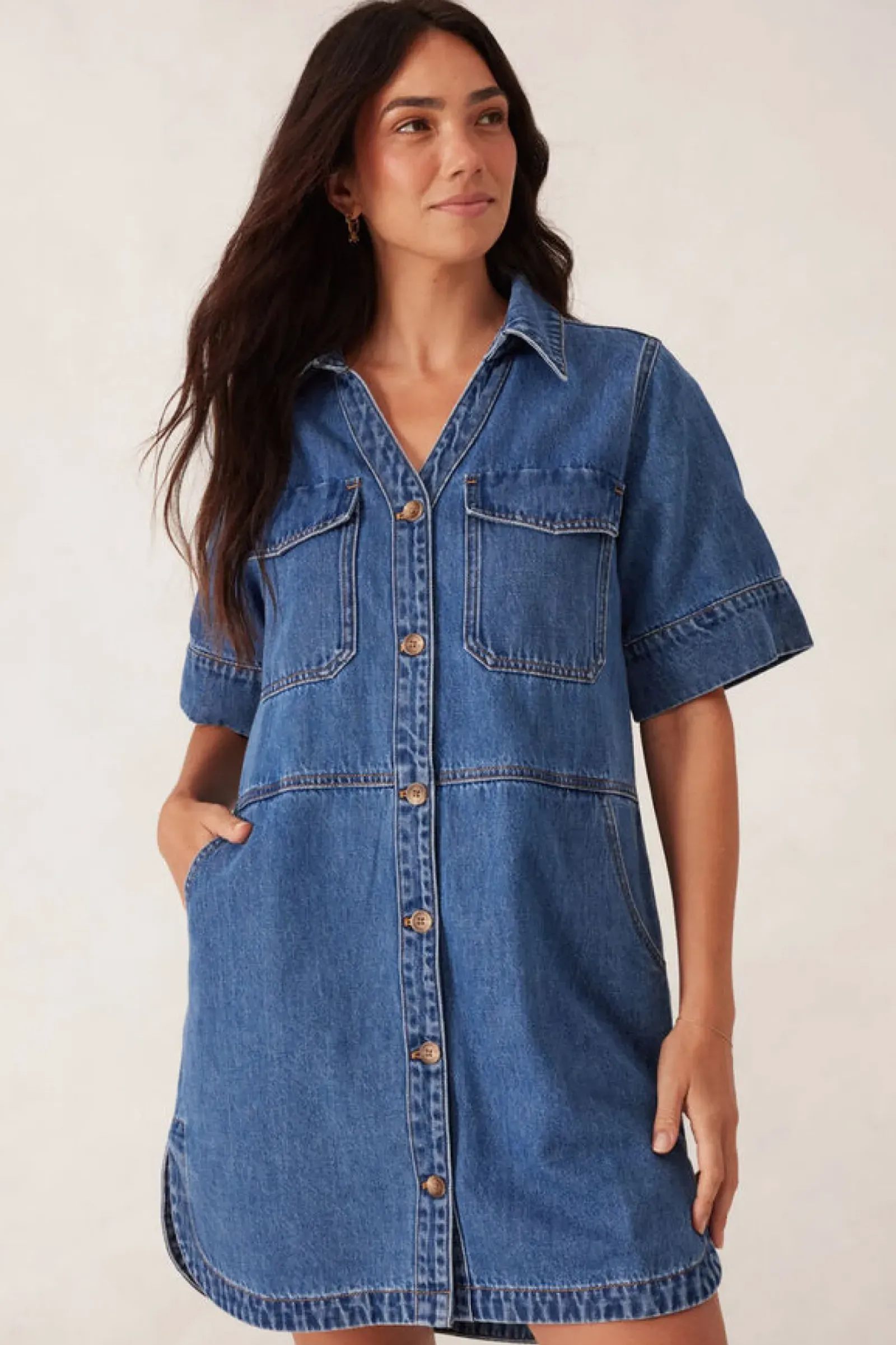 Ceres Life Dresses|Side Pocket Boxy Dress - Fresh Indigo