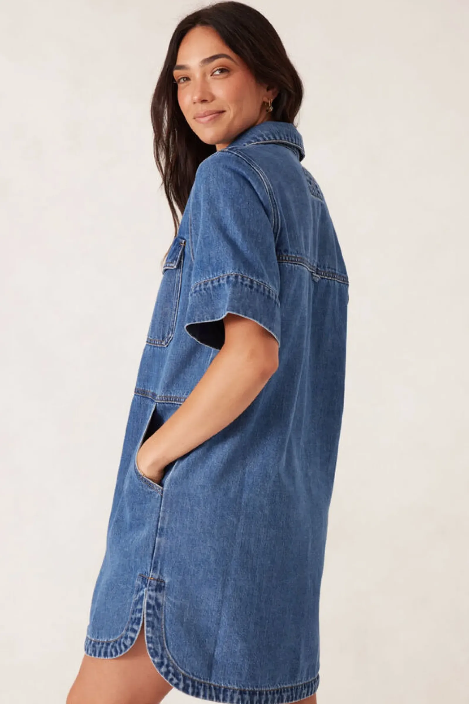 Ceres Life Dresses|Side Pocket Boxy Dress - Fresh Indigo