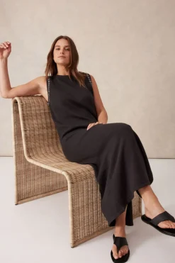 Ceres Life Knitwear|Dresses|Sleeveless Boat Neck Knit Midi Dress - Phantom