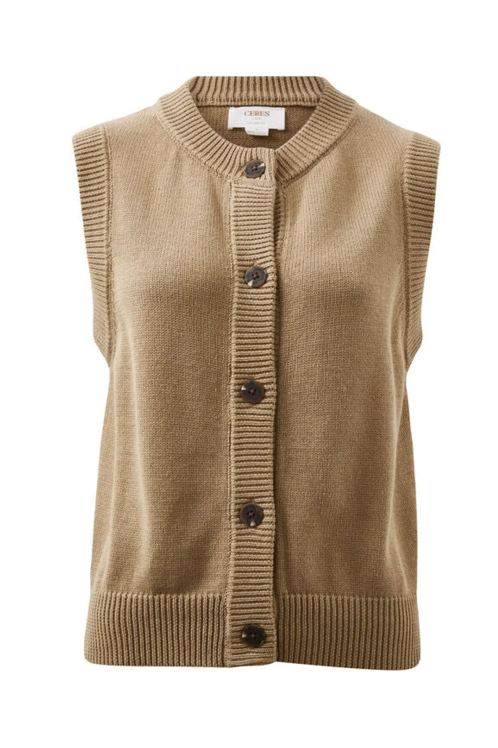 Ceres Life Tops|Knitwear|Sleeveless Cardi - Summer Taupe