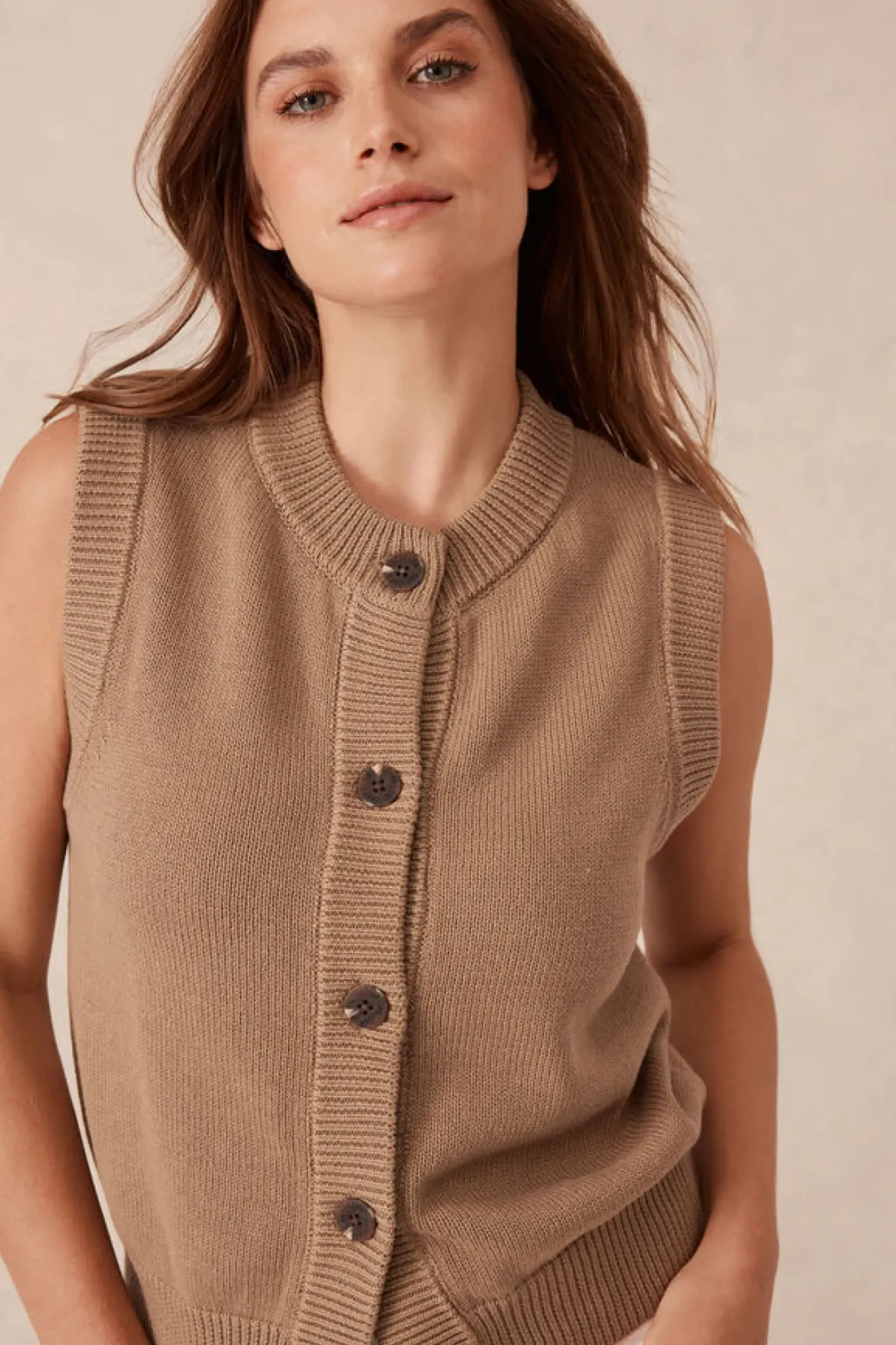 Ceres Life Tops|Knitwear|Sleeveless Cardi - Summer Taupe