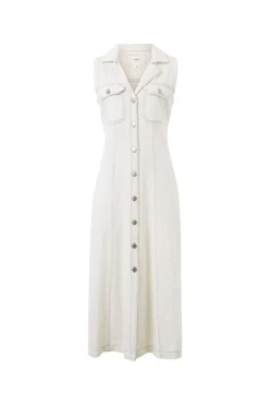Ceres Life Dresses|Sleeveless Panelled Midi Shirt Dress - Fresh Ecru