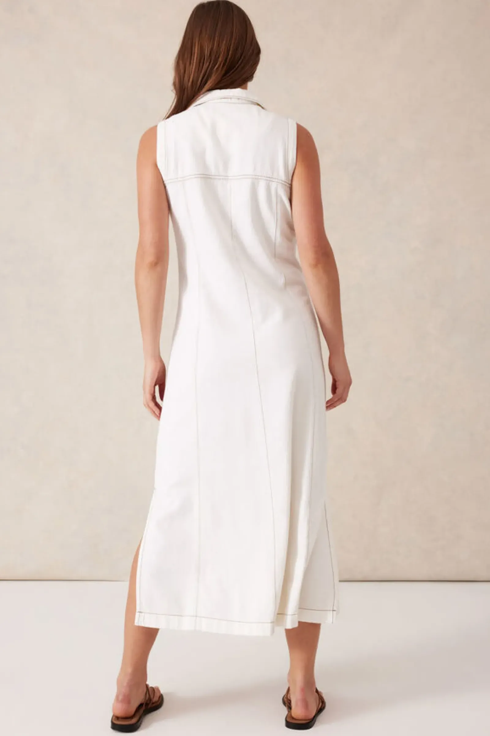 Ceres Life Dresses|Sleeveless Panelled Midi Shirt Dress - Fresh Ecru