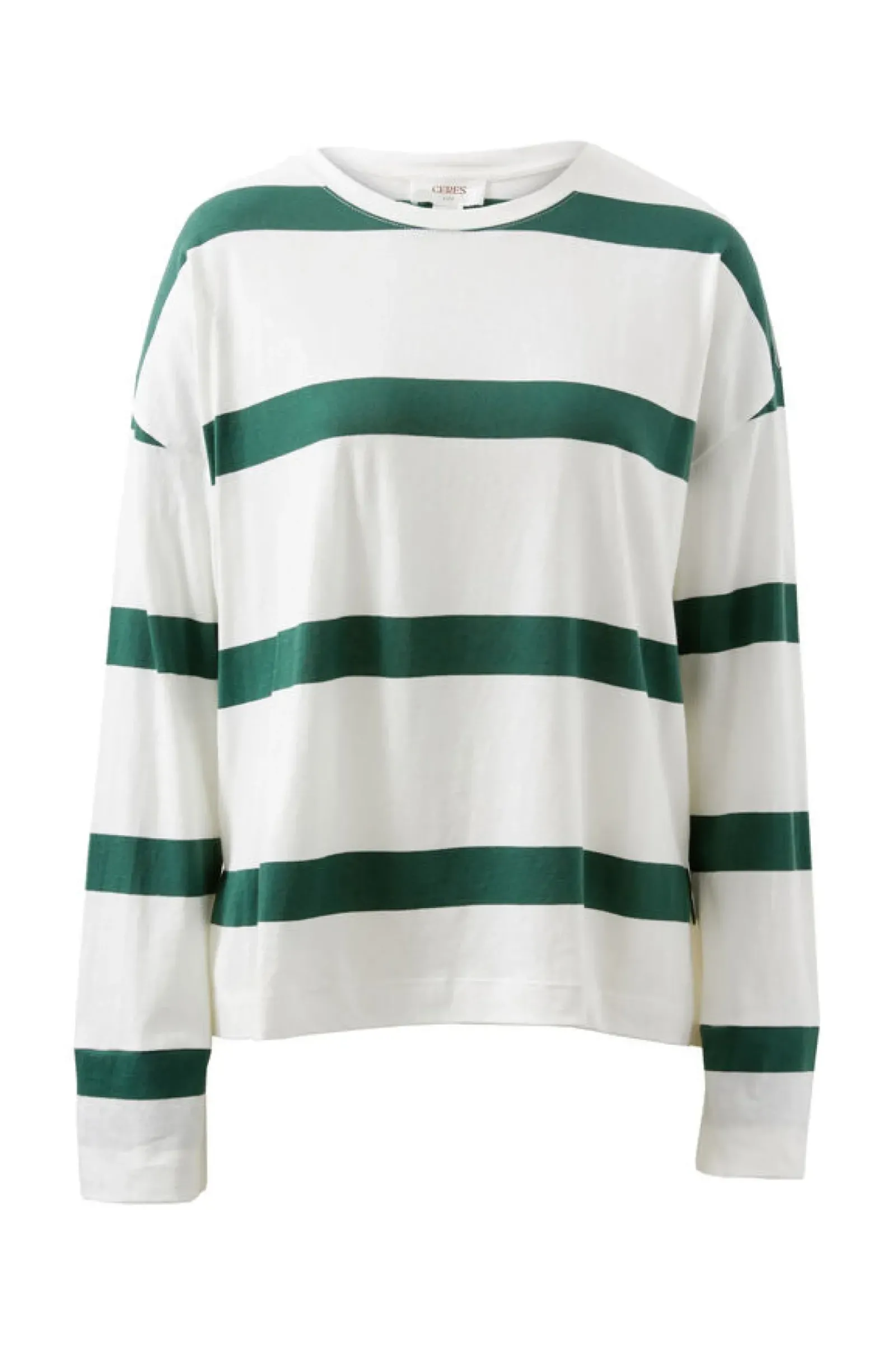 Ceres Life Tops|Slouchy Long Sleeve - Vanilla Pine Green Bold Stripe