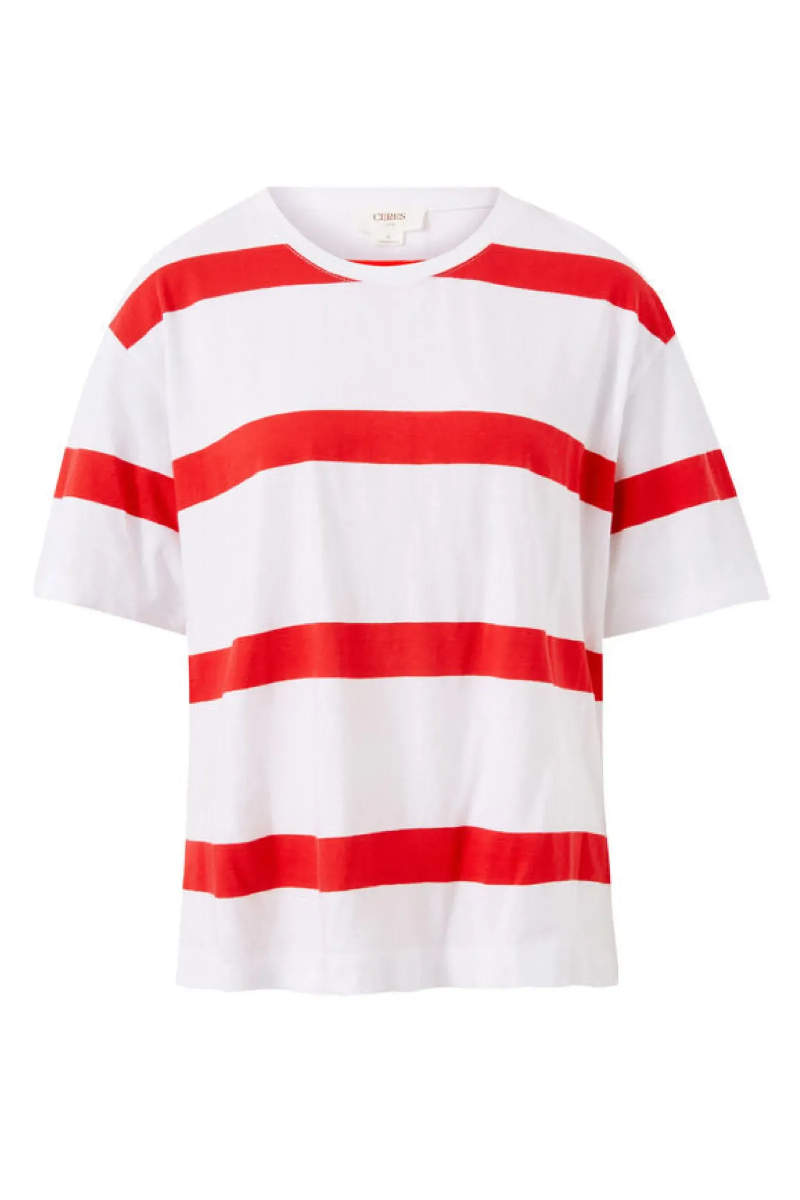 Ceres Life Tops|Slouchy Split Hem Tee - White/Heritage Red Bold Stripe