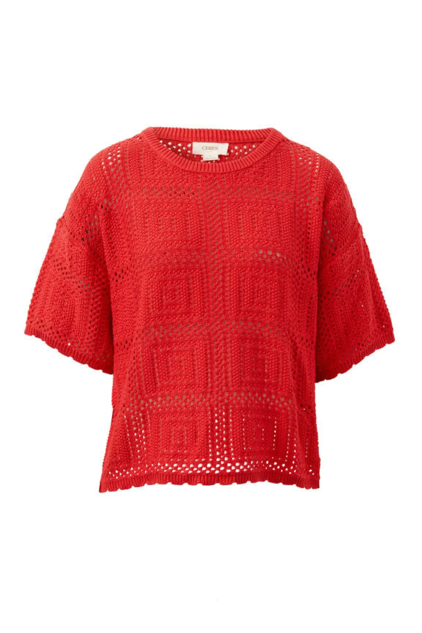 Ceres Life Tops|Square Knit Boxy Tee - Heritage Red