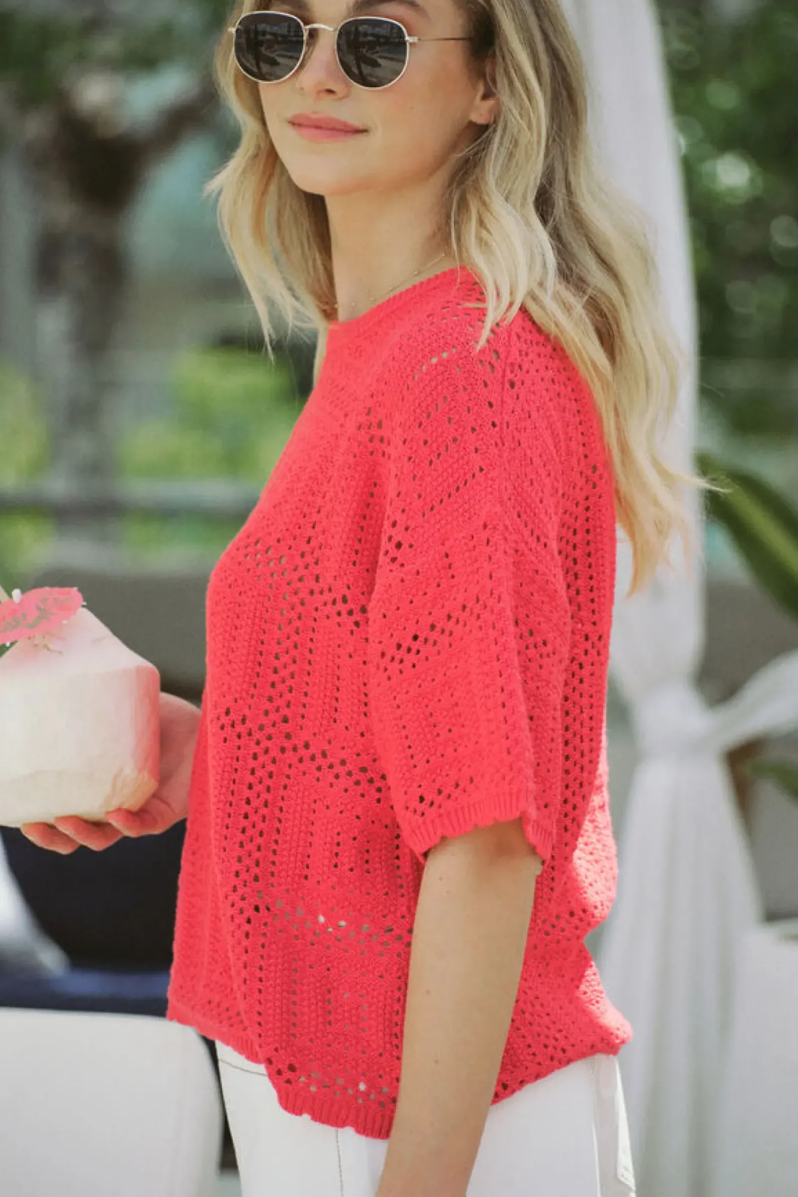Ceres Life Tops|Square Knit Boxy Tee - Heritage Red