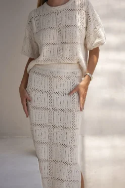 Ceres Life Skirts|Knitwear|Square Knit Midi Skirt - Ecru