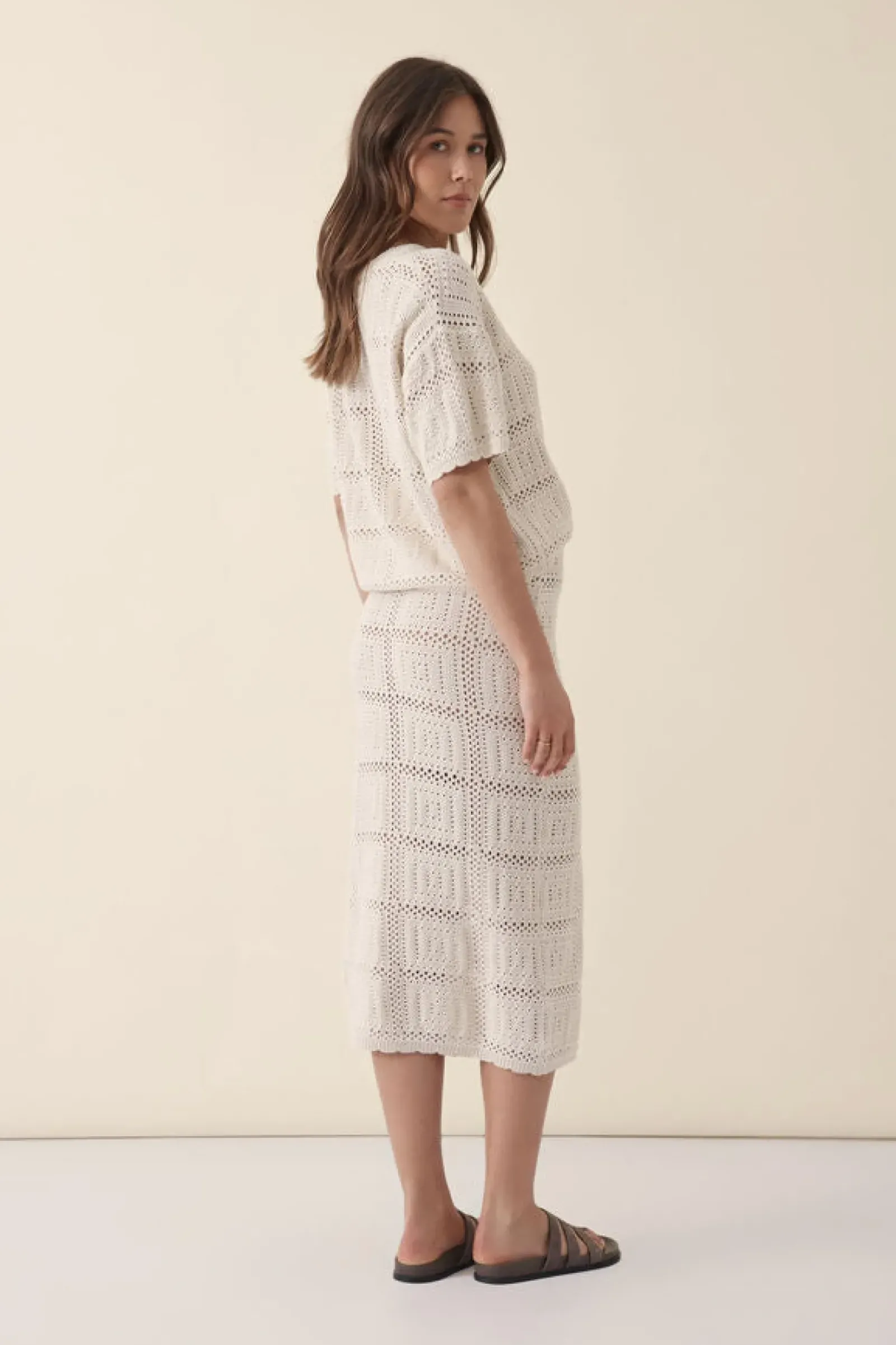 Ceres Life Skirts|Knitwear|Square Knit Midi Skirt - Ecru