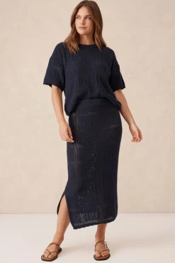 Ceres Life Skirts|Knitwear|Square Knit Midi Skirt - New Navy