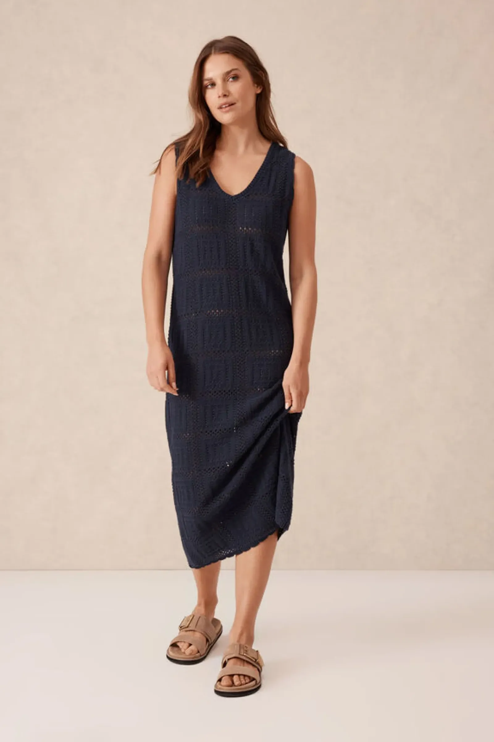 Ceres Life Knitwear|Dresses|Square Knit Midi Tank Dress - New Navy