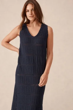 Ceres Life Knitwear|Dresses|Square Knit Midi Tank Dress - New Navy