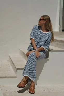 Ceres Life Tops|Textured Boxy Knit Tee - Summer Blue Stripe