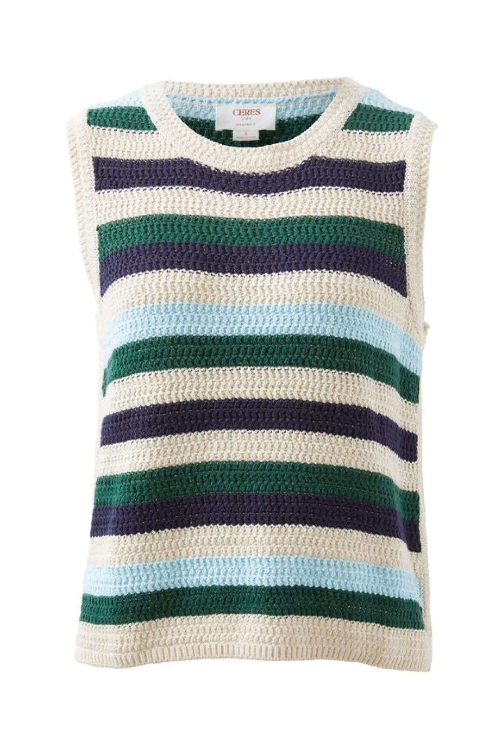 Ceres Life Tops|Textured Mulit Stripe Knit Tank - Aqua Pine Navy Stripe