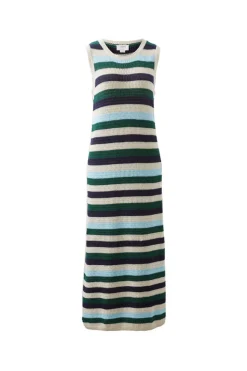 Ceres Life Knitwear|Dresses|Textured Multi Stripe Knit Midi Dress - Aqua Pine Navy Stripe