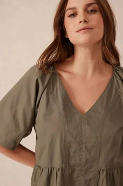Ceres Life Dresses|Tiered Poplin Mini Dress - Soft Olive