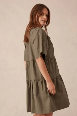 Ceres Life Dresses|Tiered Poplin Mini Dress - Soft Olive