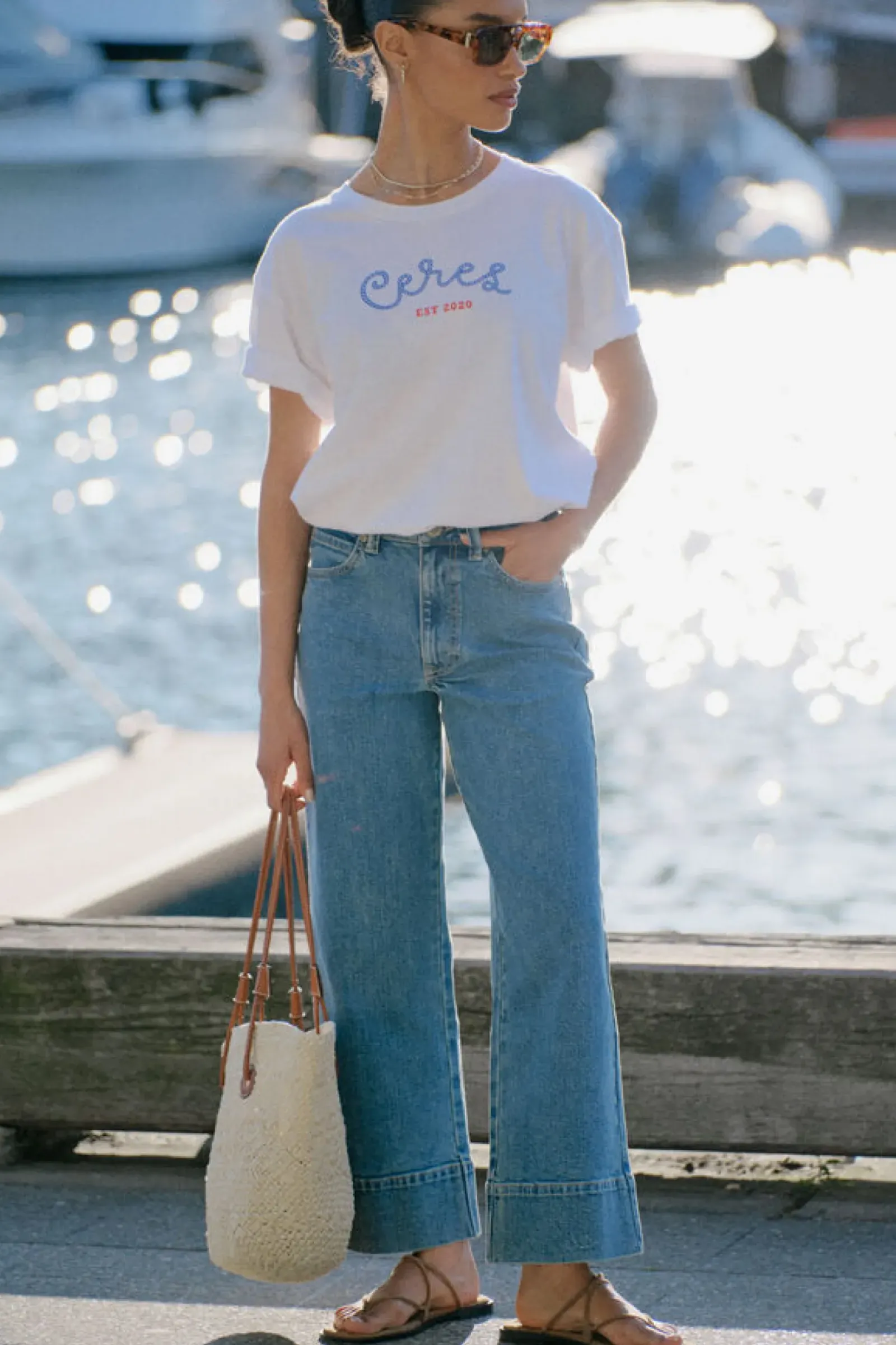 Ceres Life Jeans|Wide Leg Crop Jean - Mid Indigo