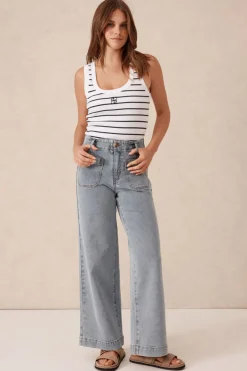 Ceres Life Jeans|Wide Leg Front Pocket Jean - Vintage Blue