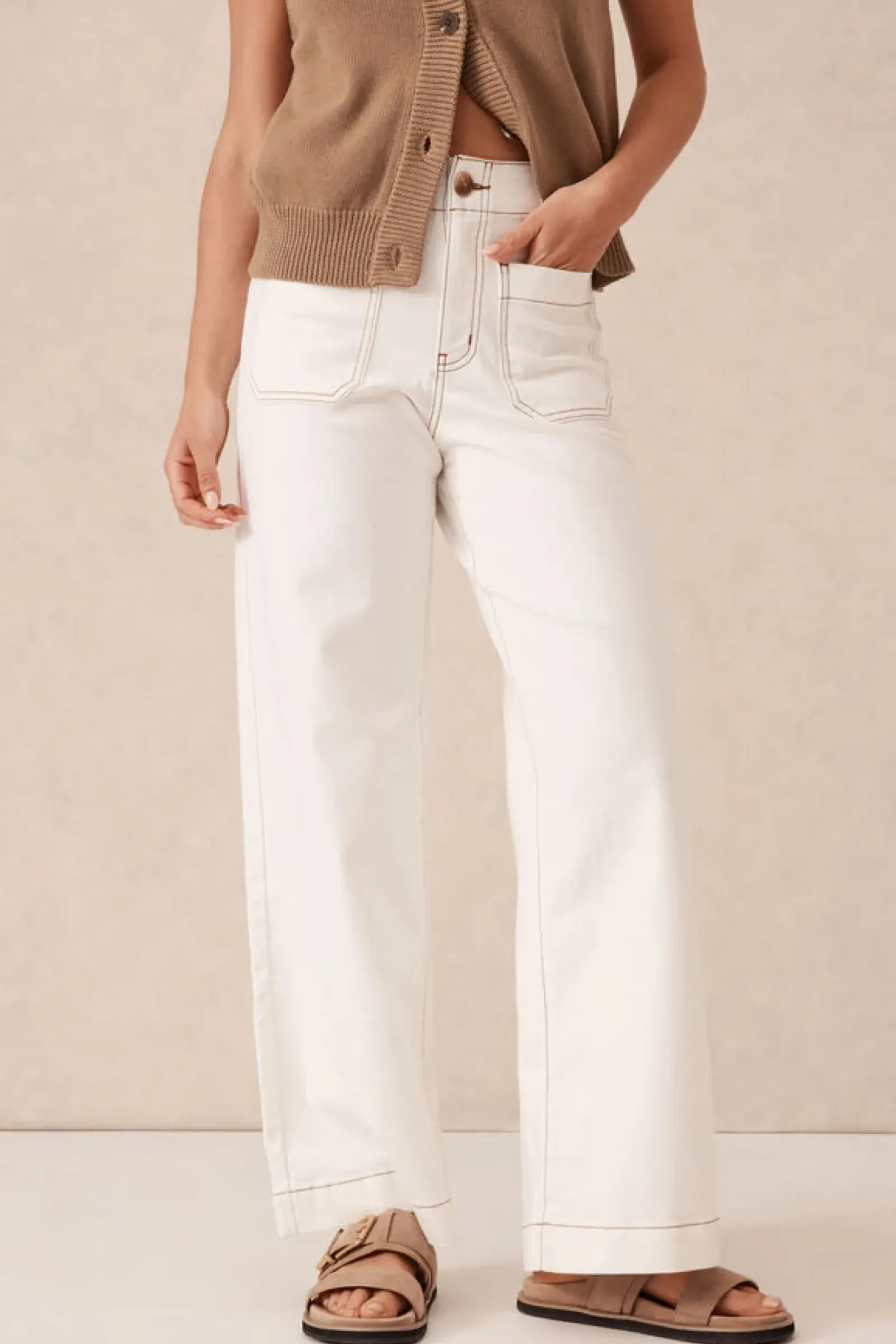 Ceres Life Jeans|Wide Leg Front Pocket Jean - Fresh Ecru