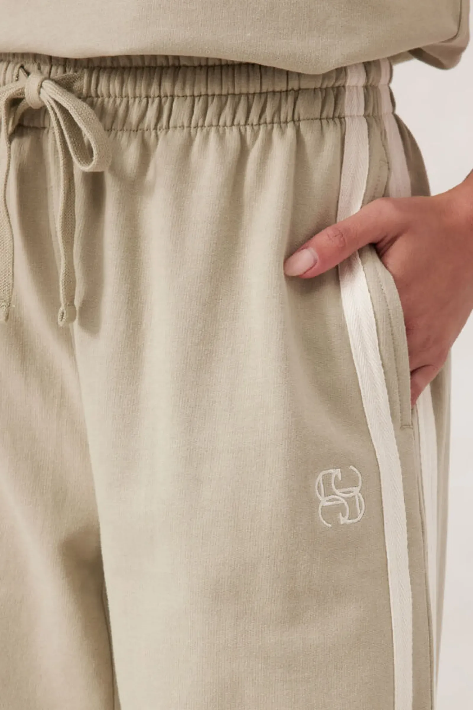 Ceres Life Pants|Wide Leg Terry Trackpant - Matcha Side Stripe