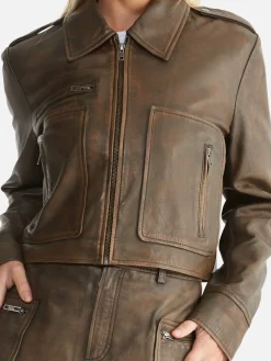 Ena Pelly Jackets & Coats|Lennie Leather Biker Jacket - Worn Brown