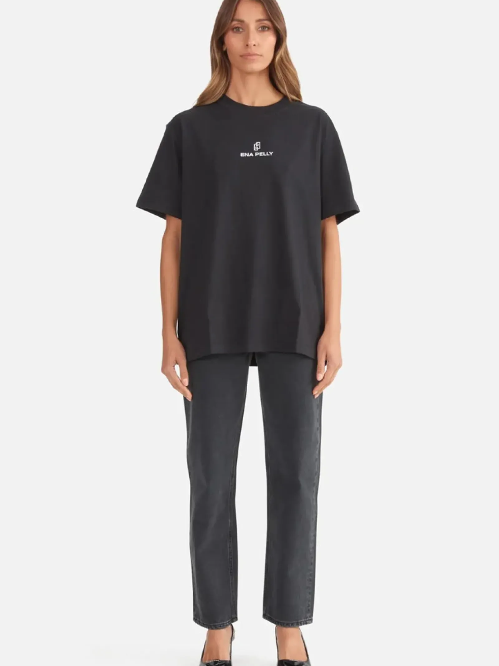 Ena Pelly Tops|Lexi Monogram Tee- Black