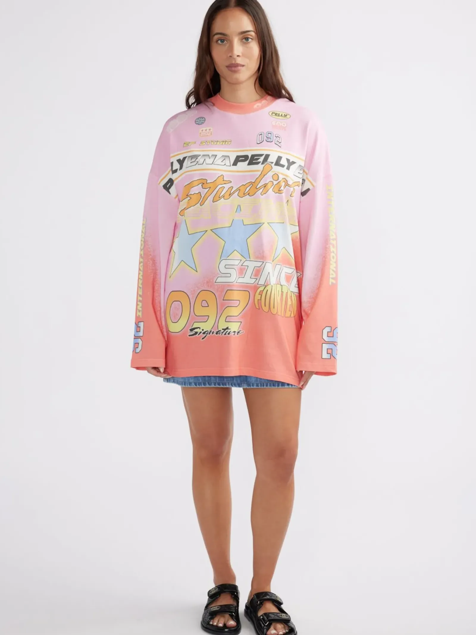 Ena Pelly Dresses|Moto Long Sleeve Tee Dress - Multi