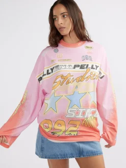 Ena Pelly Dresses|Moto Long Sleeve Tee Dress - Multi