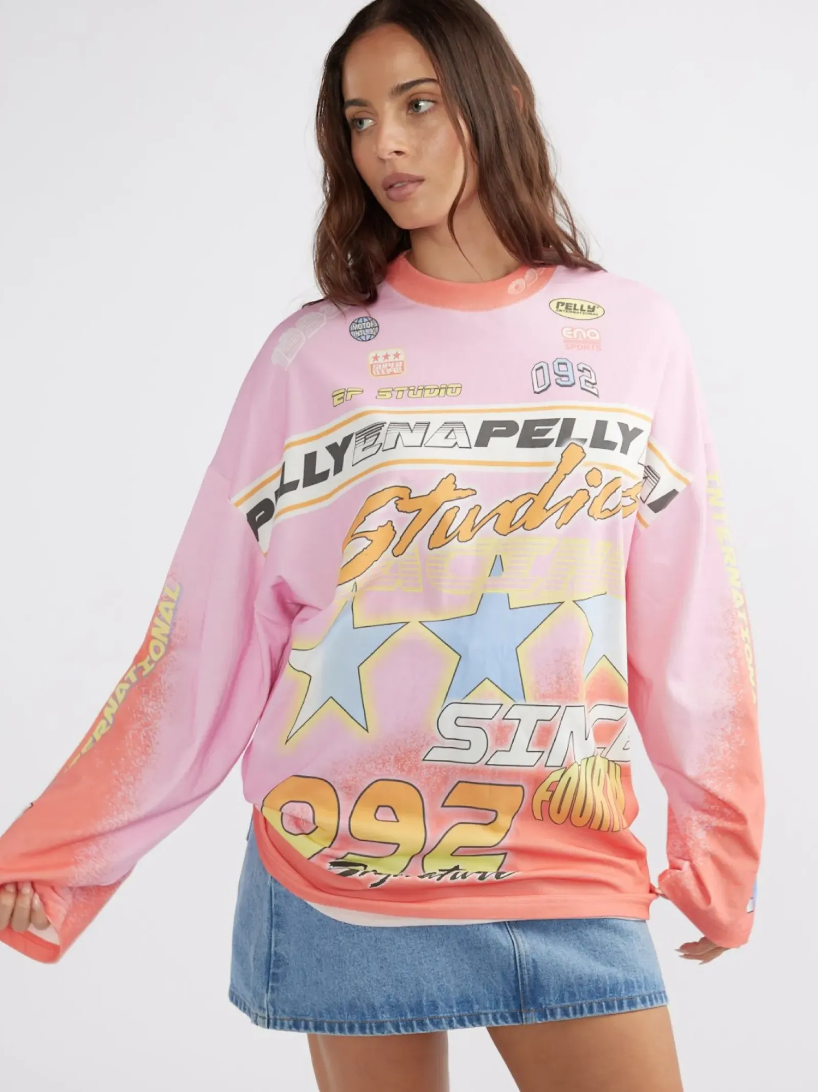 Ena Pelly Dresses|Moto Long Sleeve Tee Dress - Multi