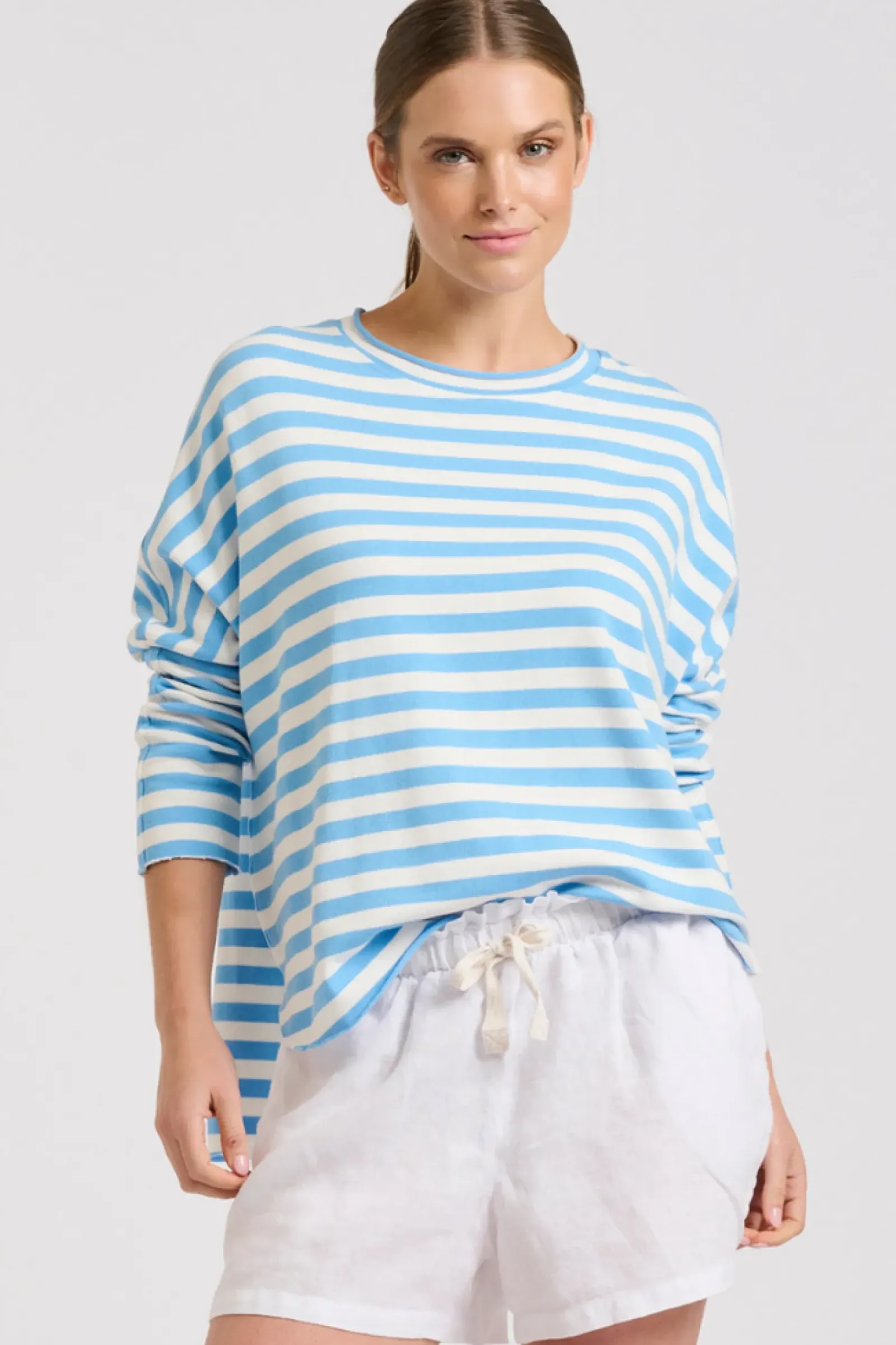 Est1971 Tops|Est 1971 Raw Summer Sweatshirt - Blue/White Stripe