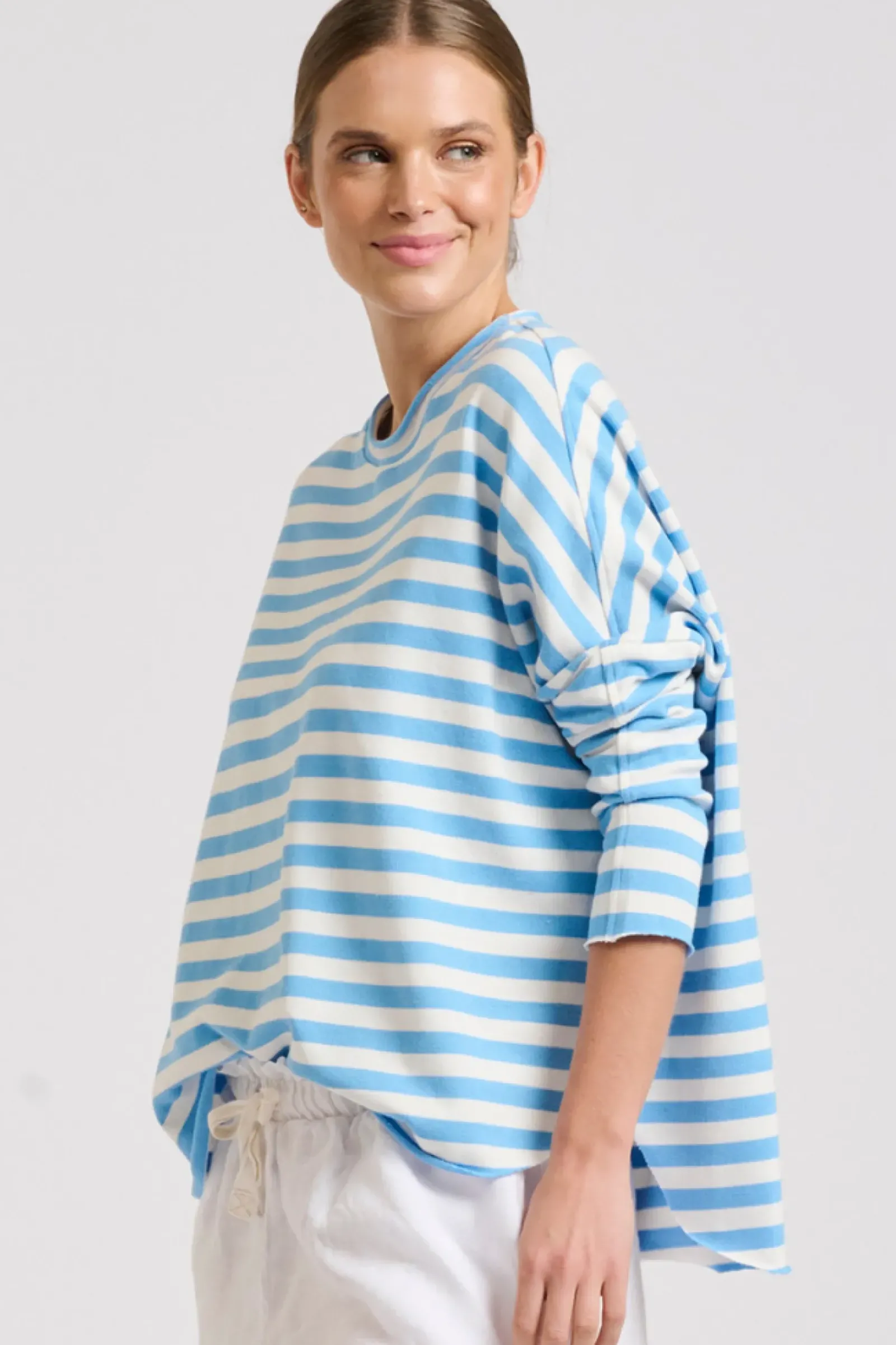 Est1971 Tops|Est 1971 Raw Summer Sweatshirt - Blue/White Stripe