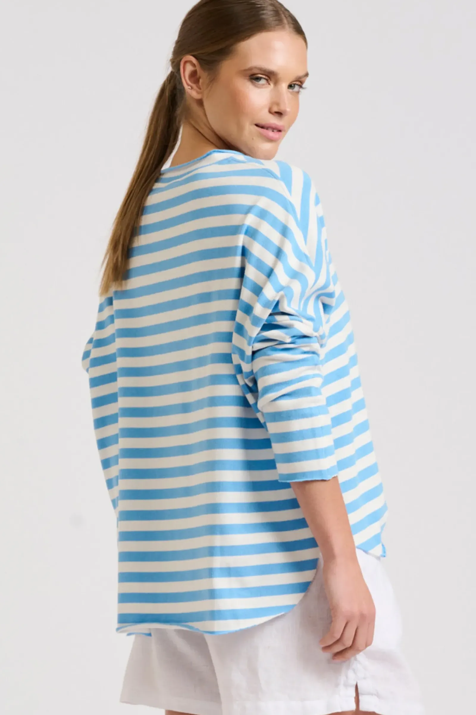 Est1971 Tops|Est 1971 Raw Summer Sweatshirt - Blue/White Stripe