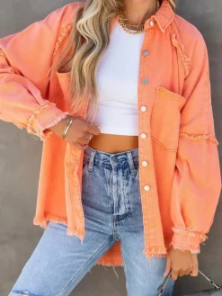 Eyes on Floyd Tops|Jackets & Coats|Trixie Shirt Denim Jacket - Orange