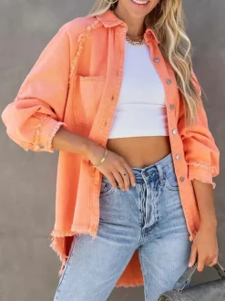 Eyes on Floyd Tops|Jackets & Coats|Trixie Shirt Denim Jacket - Orange