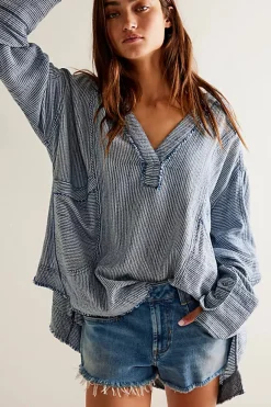 Free People Tops|By The Shore Shirt - Indigo Stripe