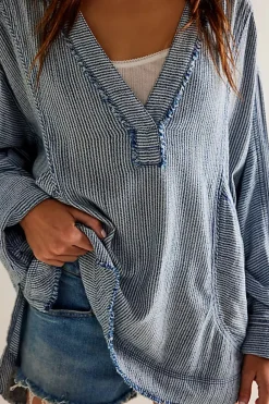 Free People Tops|By The Shore Shirt - Indigo Stripe