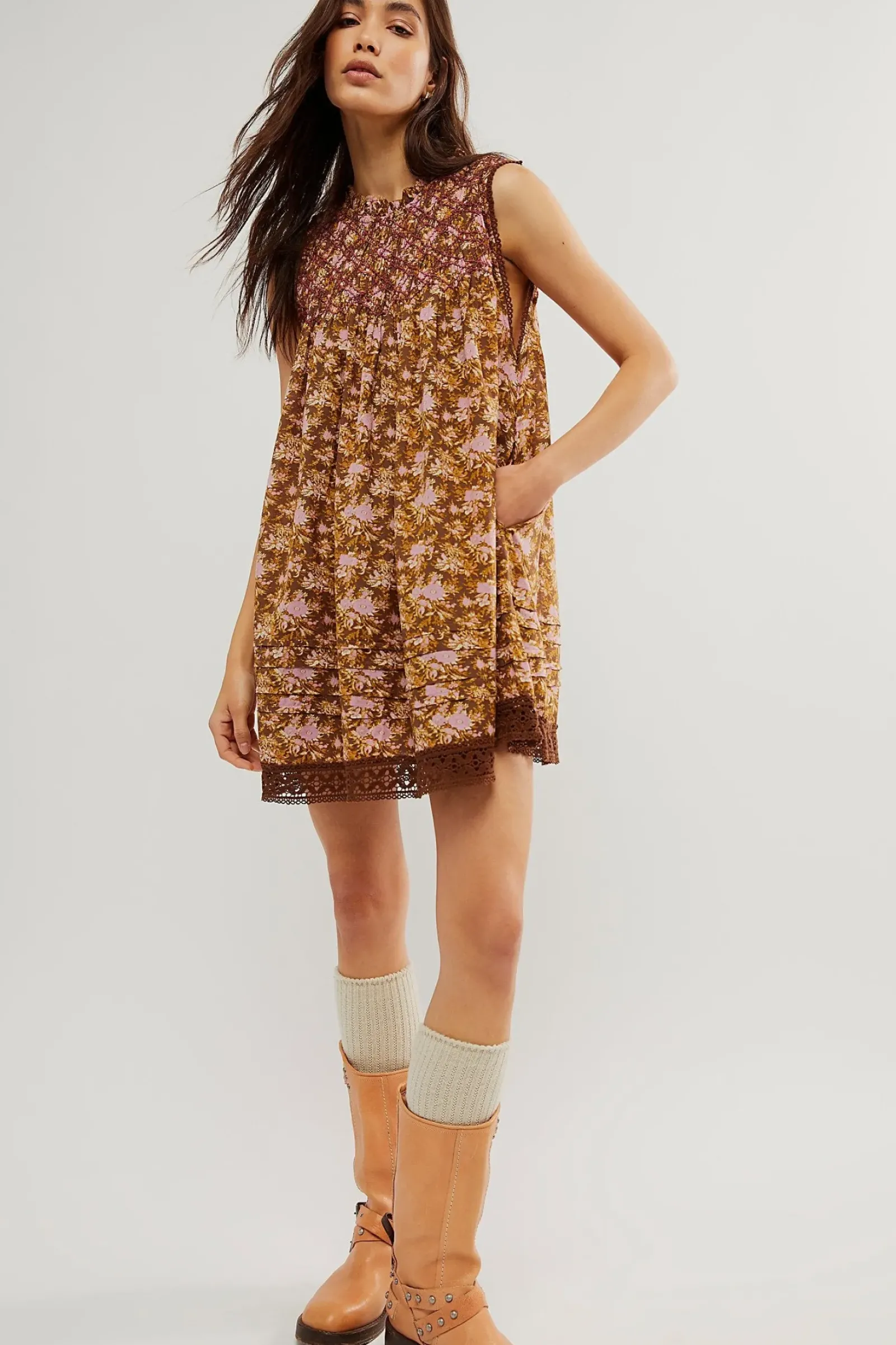Free People Tops|Dresses|Shea Printed Mini - Chocolate Combo