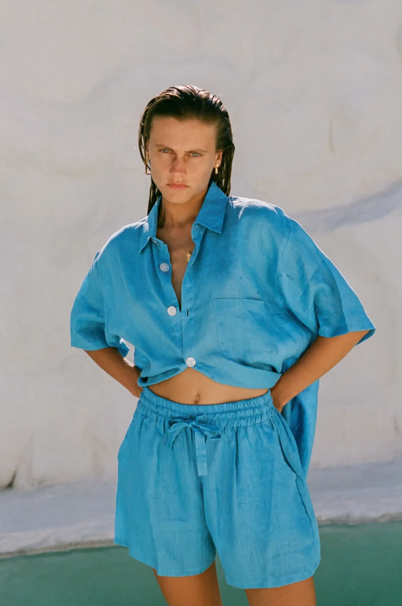 Hobo & Hatch Tops|Hobo & Hatch Breeze Shirt - Ocean