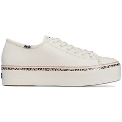 Keds Sneakers|Triple Up Leather Leopard Stripe - White/Tan