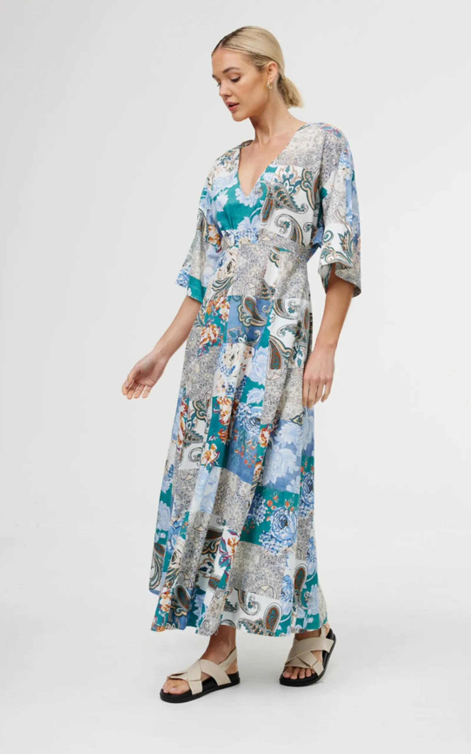 Kinney Dresses|Ellis Dress - Cyan Patchwork