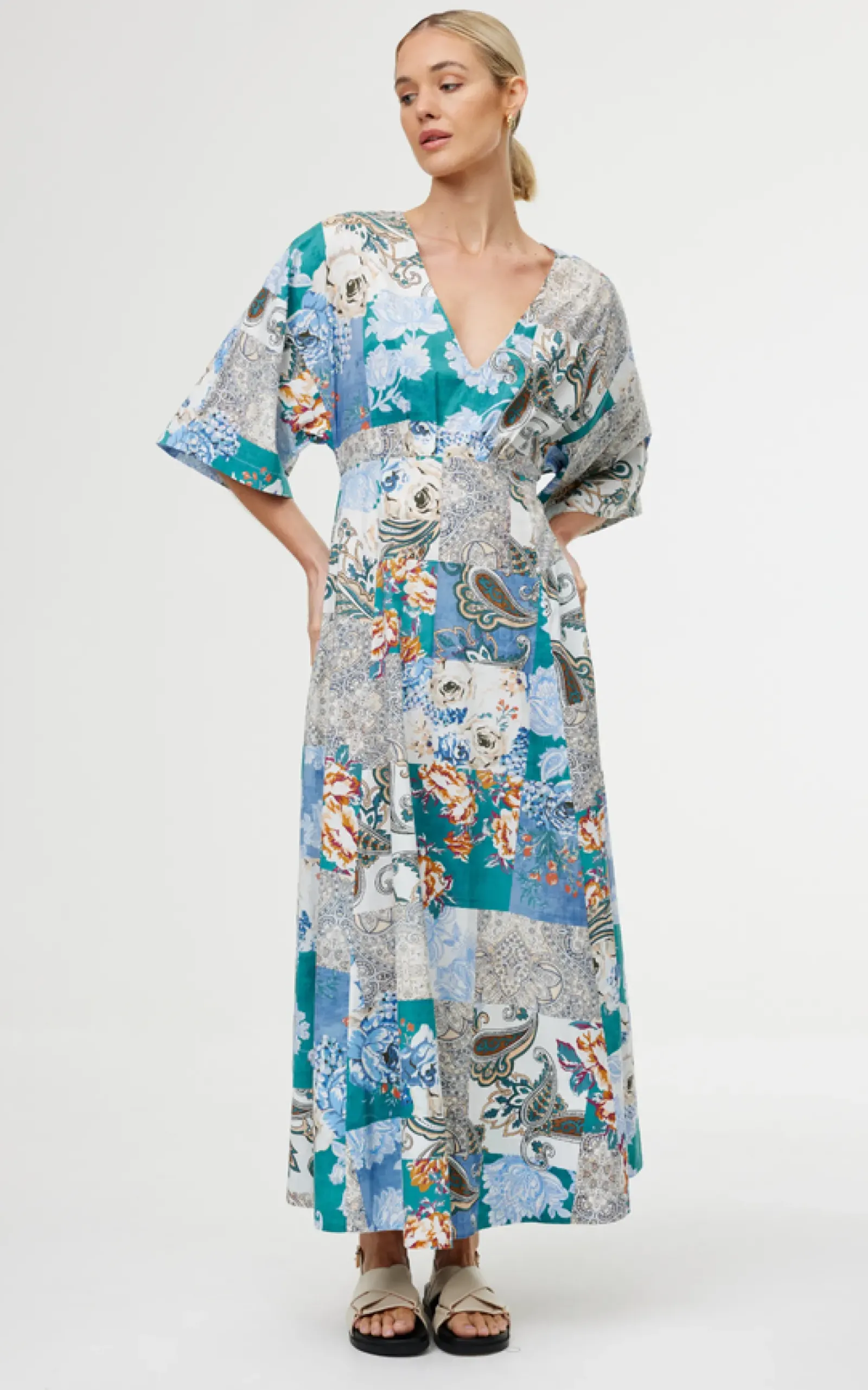 Kinney Dresses|Ellis Dress - Cyan Patchwork