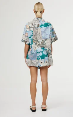 Kinney Tops|Juniper Shirt - Cyan Patchwork