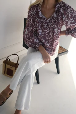 Lunar Fox Tops|Charlotte Linen Blouse - Sangria